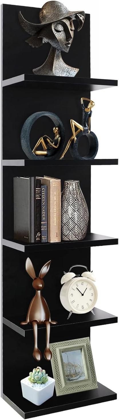 Homaterial 5 Tier Wall Shelf, Wall Mounted Shelves Unit for Living Room Bedroom, Floating Shelves Decor Organizer Tall, Black