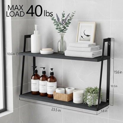 SRIWATANA Floating Wall Shelves, Rustic Wood Shelves Book Shelves Wall Mounted Perfect Room Decor (Black)