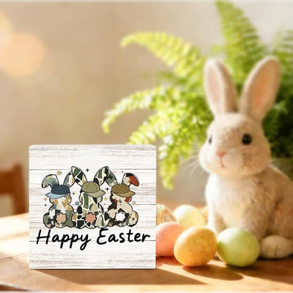 Funny Happy Easter Sign Rustic Easter Bunny Decor Bunny Table Decorations Decor Indoor for Home Office Desk Table Shelf Tiered Tray 5 X 5 Inch
