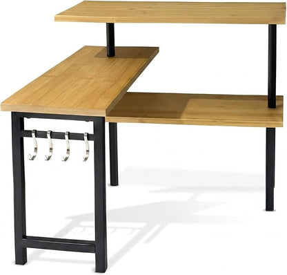 3-Tier Bamboo Corner Countertop Organizer with Extended Top Tier – Kitchen Counter Shelf for Small Spaces, Coffee Bar Organizer, Spice Rack, Bathroom Counter Storage, Space Saver