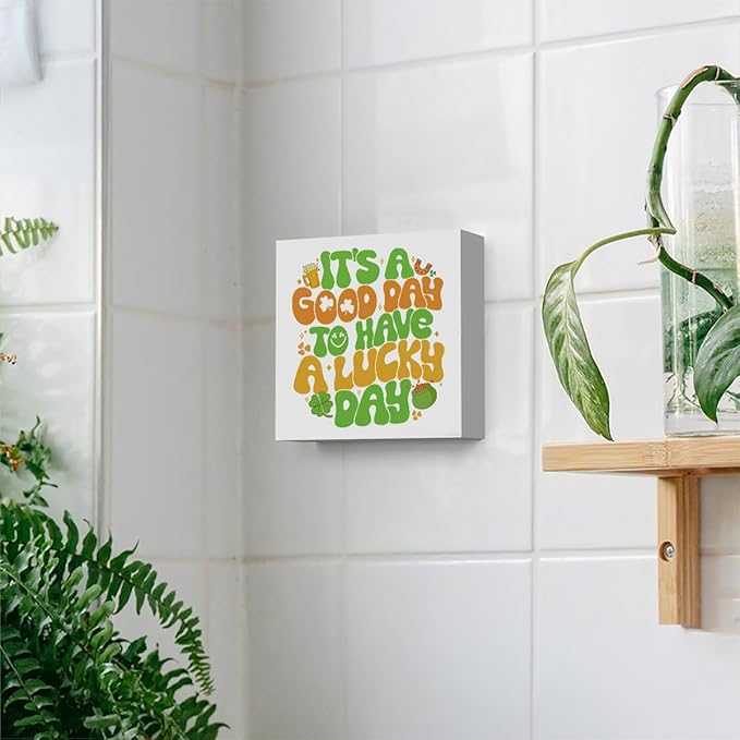It's A Good Day to Have A Lucky Day Funny St Patricks Day Shamrock Decor Desk Decor Wooden Box Sign St Patricks Day Decorations Irish Blessing Wood Block Plaque Box Sign for Home Decoration