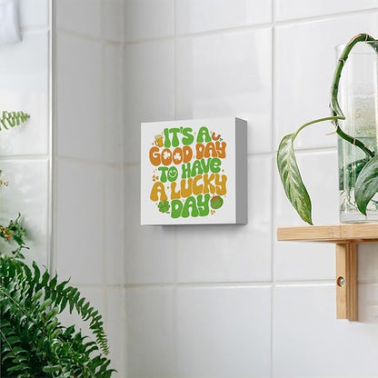 It's A Good Day to Have A Lucky Day Funny St Patricks Day Shamrock Decor Desk Decor Wooden Box Sign St Patricks Day Decorations Irish Blessing Wood Block Plaque Box Sign for Home Decoration