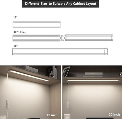 Under Cabinet Lighting USB Plug In 20Inch Under Counter Light Fixtures,3 CCT(3000K/4000K/6000K), 6W, 560LM Dimmable Slim Indoor LED Light Strip for Desk, Shelf, Kitchen Cabinets, Closet, Monitor, 1pcs