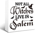 Rustic Halloween Box Sign Decor Tabletop, Halloween Party Decorations for Haunted House, Farmhouse Decor, Kitchen Decoration for Shelf, Not Every Witch Lives in Salem Sign Wooden Plaque 5 * 5inch