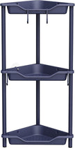 Orimade Rustproof 3 Tier Floor Standing Corner Shower Caddy Organizer, Plastic Metal Splicing Floor Corner Shelf Rack Stands for Bathroom, Bluish-Purple