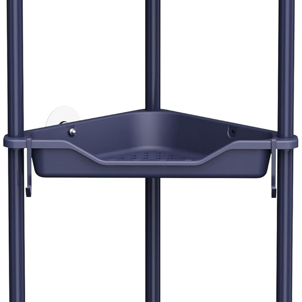 Orimade Rustproof 3 Tier Floor Standing Corner Shower Caddy Organizer, Plastic Metal Splicing Floor Corner Shelf Rack Stands for Bathroom, Bluish-Purple