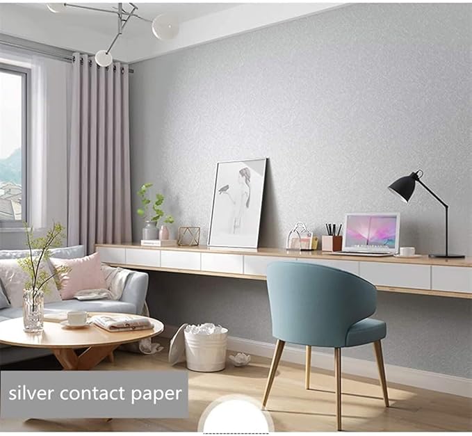 15.7" X 196.8" Silver Grey Wallpaper Embossed Self Adhesive Peel and Stick Wallpaper Removable Home Decoration Vinyl Cabinet Countertops Furniture Countertop Solid Color Shelf Paper