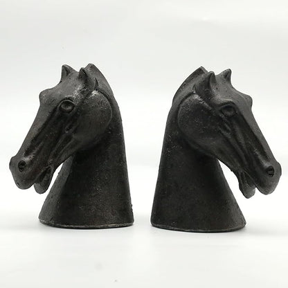 Lukitas Horse Head Decorative Bookends - Heavy Duty Non-Slip Book Holders, Modern Equestrian Ornaments for Office Home Bookshelf Decor, Black, Resin 7.5''