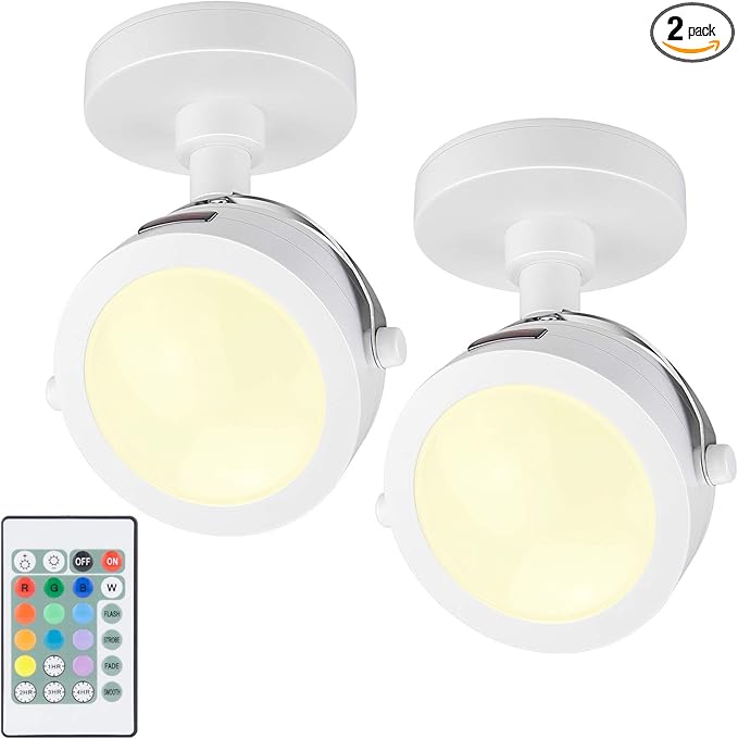 Accent Lights with Remote, Cordless LED Puck Lights - 2 Pack with 12 Color Changing Display, 360 Rotate Head - Uplight for Painting, Picture Artwork & Dartboard