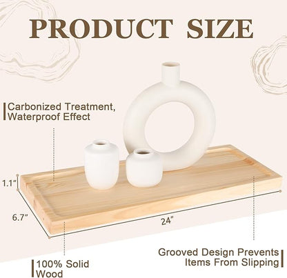 24 inch Bathroom Floating Shelves for Wall - Natural Solid Wood Over Toilet Shelves Set of 2 Decoration for Living Room Bedroom Kitchen Farmhouse 24x6.7 inch - Natural