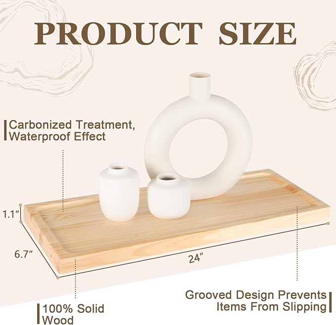 24 inch Bathroom Floating Shelves for Wall - Natural Solid Wood Over Toilet Shelves Set of 2 Decoration for Living Room Bedroom Kitchen Farmhouse 24x6.7 inch - Natural