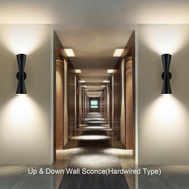 Modern Black Wall Sconces Set of 2, Up and Down Indoor Wall Sconces, Mid Century Indoor Wall Light Fixture, Hardwired Wall Mounted Lamp for Living Room, Bathroom, Bedroom, Hallway, 18 Inch