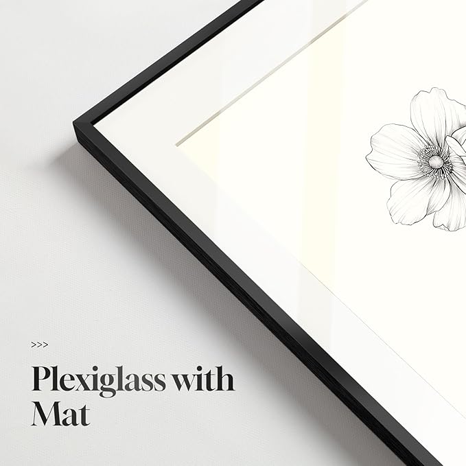 Framed Black and White Botanical Wall Art for Bathroom, 4 Piece Minimalist Floral Plant Artwork for Walls, Vintage Farmhouse Flower Picture Prints for Bedroom Kitchen Living Room Wall Decor, 8x10 Inch