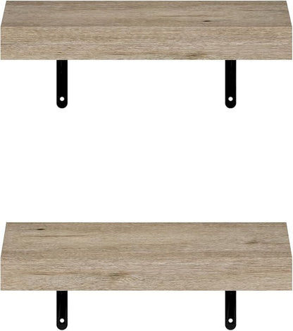 Furinno Tanna Floating Shelves for Wall Set of 2, 15-Inch Wall Shelf, Triple Thick Floating Mounted Shelf, for Bathroom, Home Office, Living Room, Natural