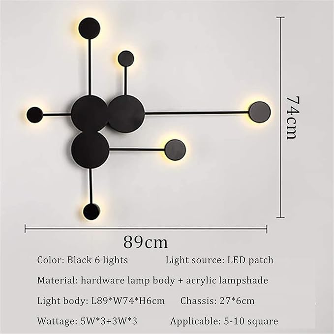 LED Wall Sconce Mid-Century Wall Lamp Lighting Fixture Black Finish丨Acrylic Indoor Modern Wash Wall Spot Light丨Wall Mount Lamps for Living Room Bedroom Hallway Home Room Decor (6 Light3000K)