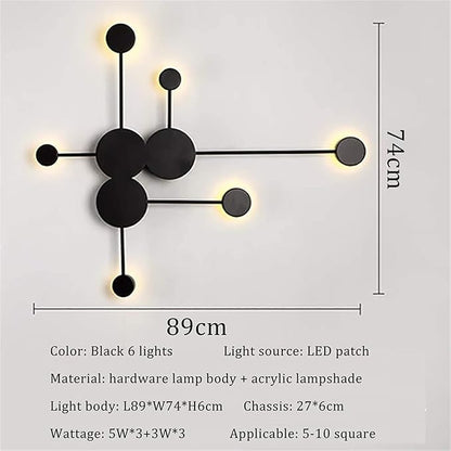 LED Wall Sconce Mid-Century Wall Lamp Lighting Fixture Black Finish丨Acrylic Indoor Modern Wash Wall Spot Light丨Wall Mount Lamps for Living Room Bedroom Hallway Home Room Decor (6 Light3000K)