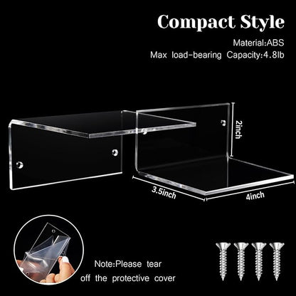 5 Pieces Small Floating Shelves for Wall 4'' Acrylic Mini Wall Shelf Acrylic Display Shelf Clear Hanging Shelves Room Decor for Bedroom, Bathroom, Living Room, Office