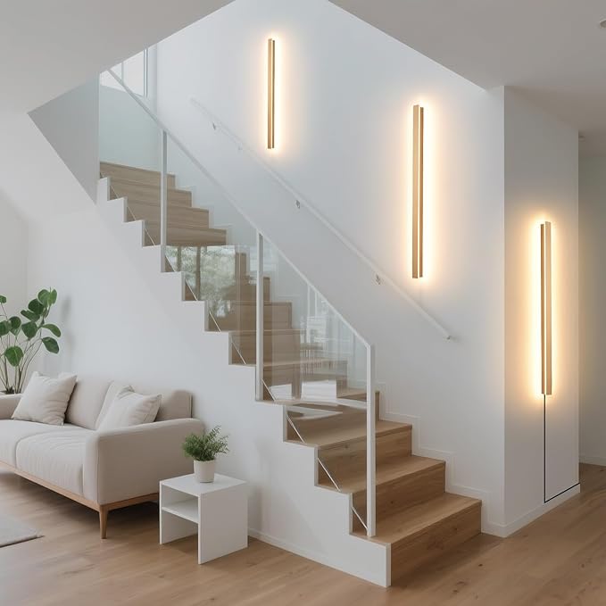 Modern Plug in Wall Lights, 31.4 inch Frosted Gold LED Long Wall Sconce, 16W Warm White 3000K Acrylic Indoor Wall lamp,with 59