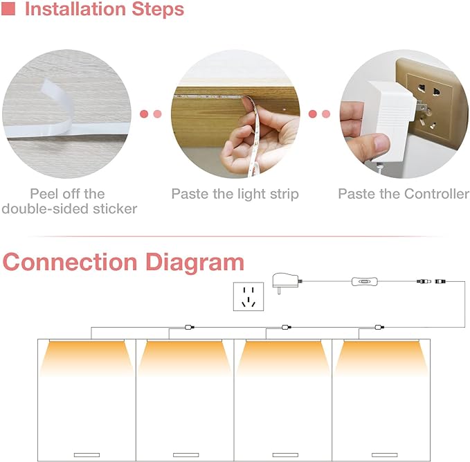 WOBANE LED Shelf Light, LED Closet Light Kit, 4PCS 20inch Pre-Cut Strip Bars, Designed for Shelves,Display Case, Bookshelf, in Cabinet Lighting, 2700K Warm White