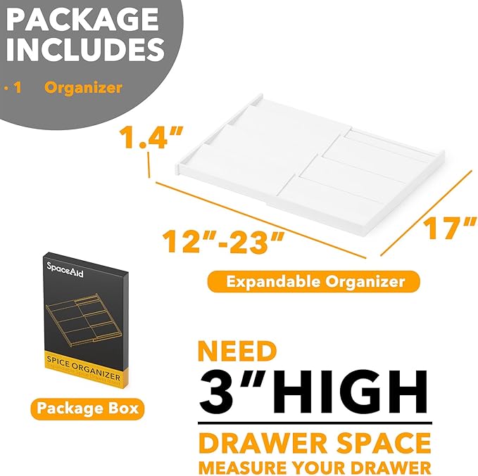SpaceAid Bamboo White Spice Drawer Organizer, (Need 3