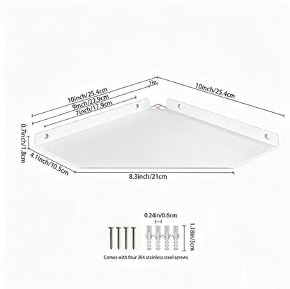 10 Inch White Floating Corner Shelf Wall Mounted, Large Triangle Storage Shelf for TV Box, Router, Speakers & Decor