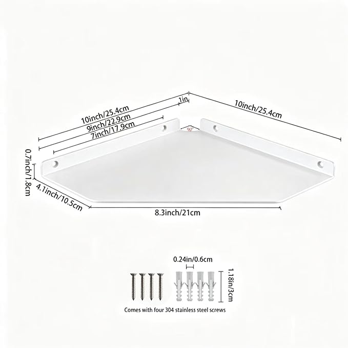 10 Inch White Floating Corner Shelf Wall Mounted, Large Triangle Storage Shelf for TV Box, Router, Speakers & Decor