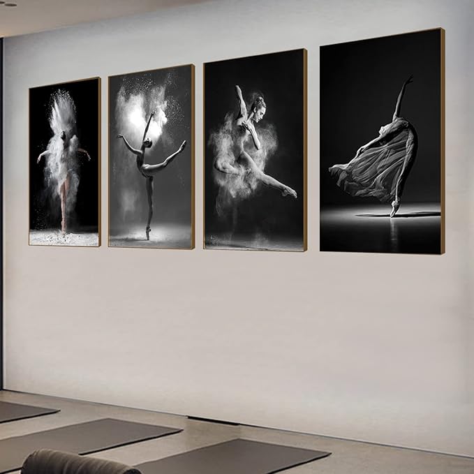 NCYEL Black and white ballet wall art dancer poster beautiful girl bedroom elegant dance classroom bathroom dormitory decoration poster 12 "x16 x4pcs