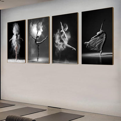 NCYEL Black and white ballet wall art dancer poster beautiful girl bedroom elegant dance classroom bathroom dormitory decoration poster 12 "x16 x4pcs