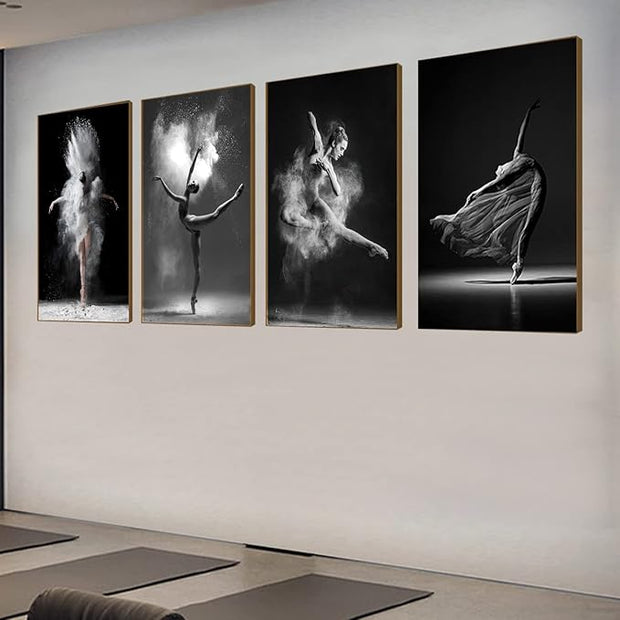 NCYEL Black and white ballet wall art dancer poster beautiful girl bedroom elegant dance classroom bathroom dormitory decoration poster 12 "x16 x4pcs