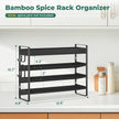 EsLuker.ly Spice Seasoning Rack Organizer Kitchen Countertop, 4 Tier Bamboo Spice Shelf Holder Storage with 4 Hooks, Wall Mounted Freestanding Stand for Pantry, Black (Jars Not Included)