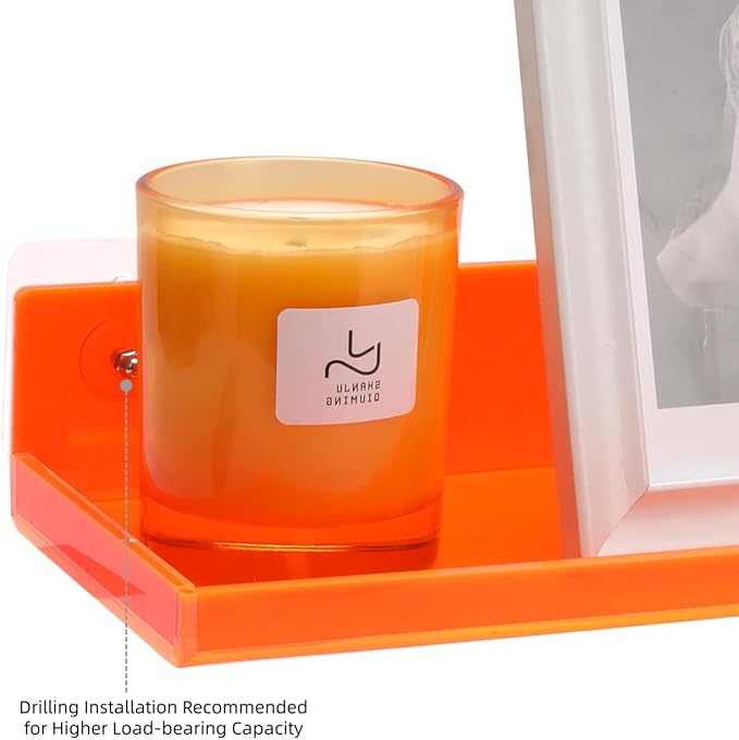 Floating Shelves for Wall Acrylic Wall Shelves for Bedroom Bathroom Living Room Kitchen 16.5X5.5'', Pack of 2, Neon Orange