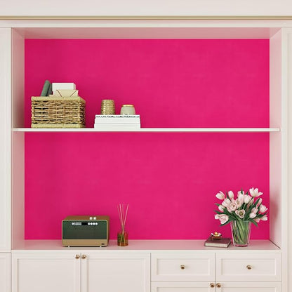 WESTICK Hot Pink Velvet Wallpaper Peel and Stick Felt Drawer Liner for Jewelry Box Self Adhesive Pink Velvet Flock Contact Paper Removable Magenta Felt Fabric Wallpaper for DIY Craft Dresser 12"x80"