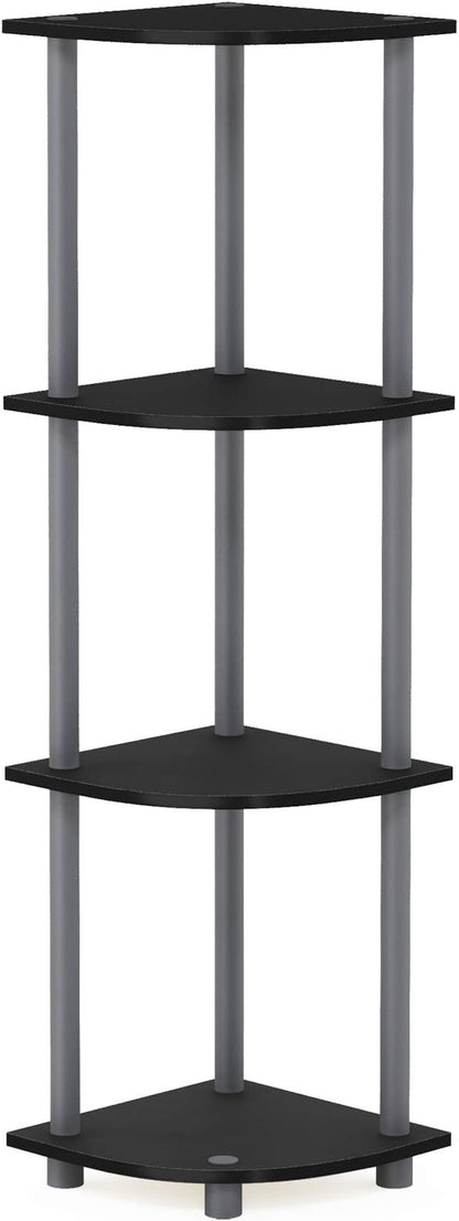 Furinno Turn-N-Tube Corner Shelf, 4-Tier Corner Bookshelf, Display Storage Shelves with Open Shelves, for Organization and Storage, Living Room, Home Office, Garage, Black