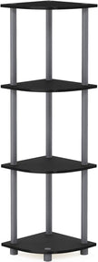 Furinno Turn-N-Tube Corner Shelf, 4-Tier Corner Bookshelf, Display Storage Shelves with Open Shelves, for Organization and Storage, Living Room, Home Office, Garage, Black