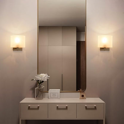 Hardwired Wall Sconces Set of 2, Modern Acrylic Shade Wall Light Fixture, Gold Walls Mounted Lamp with Ceramic Lamp Holder, Classic E26 Bulb Walls Lighting for Bedroom, Hallway 【No Bulb Included】