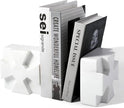 Decorative Square Marble Bookends for Heavy Books – Unique Book Ends for Shelves – Modern Aesthetic Book Holder/Stopper with Non-Slip Pads for Chic Home, Office, or Library Decor, White