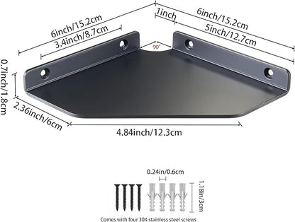 Corner Shelf Wall Mounted, Black Corner Shelf, Floating Corner Shelf – 3mm Thick Aluminum Alloy with Matte Finish for Bathroom Kitchen Living Room, 6 Inch Holds Phone Small Plants Speaker
