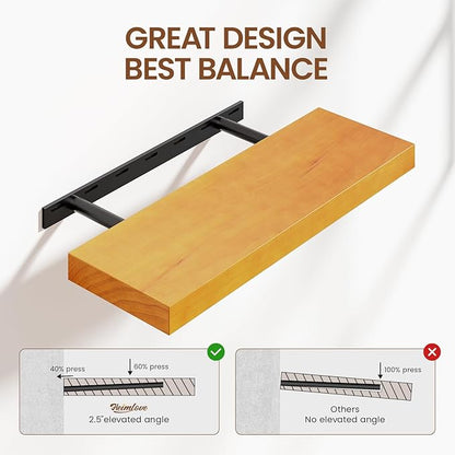 Heimlove 24 Inch Floating Shelves for Wall Brown Shelves Set of 2,Wall Mounted Rustic Wood 8 Inch Deep Floating Shelf with Invisible Brackets for Bedroom Kitchen Living Room