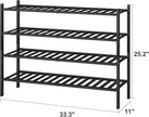 Black 4-Tier Long Shoe Rack, Bamboo Wood, 33-Inch