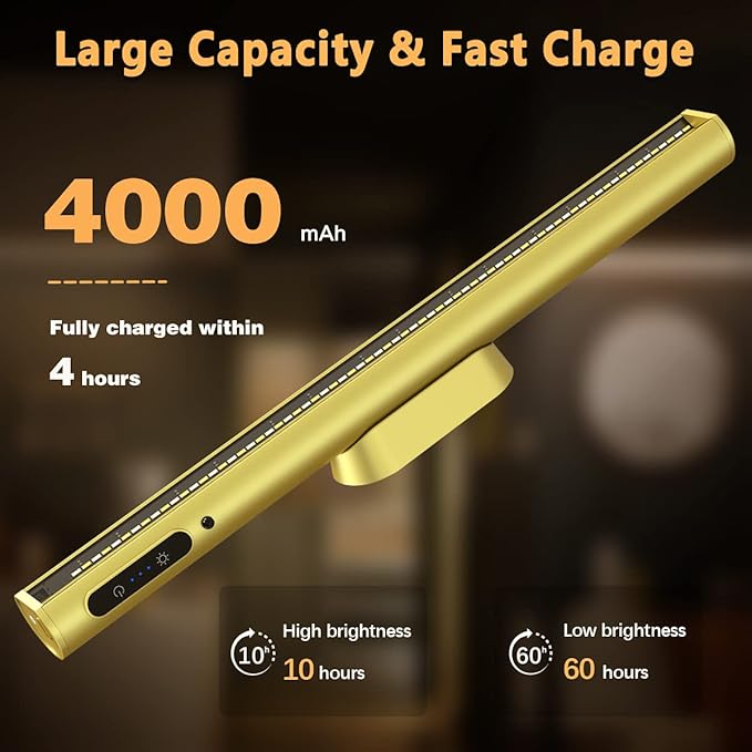 Rechargeable Magnetic LED Light Bar with Remote, Under Cabinet Lighting Wireless, Battery Powered Operated Wall Strip Lights, Dimmable Desk Lamp for Picture Mirror Closet Room – Gold
