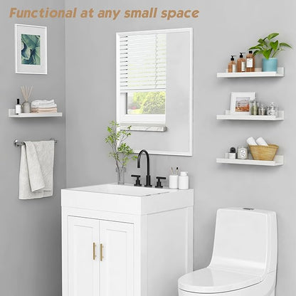 Forbena White Picture Ledge Shelf, Floating Shelves with Lip for Bedroom Books, Corner Nursery Book Shelves Wall Mounted for Small Spaces Office Baby Child Kids Room Art Decor (4-Pack, Real Wood)