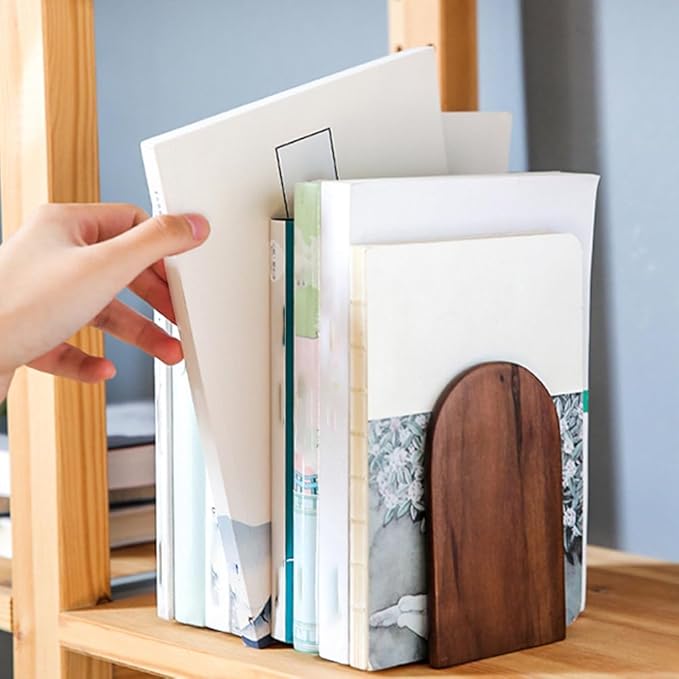 Book Ends,4 Pack Medium Bookends Wood Book Ends Universal Economy Bookend (4, Medium)