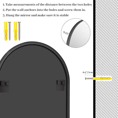 24x36 inch Arch Wall Mirror, Black Arched Bathroom Vanity Mirrors for Over Sink, Metal Frame Room Wall Decor Haning or Leaning for Entryway, Bedroom, Living Room