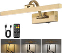 Picture Lights for Wall Battery Operated 3 Colors Dimmable Lights for Pictures On Wall 15.56 Inch Brass Art Lighting for Paintings Wireless Gallery Light Poster Lights with Remote and Timer