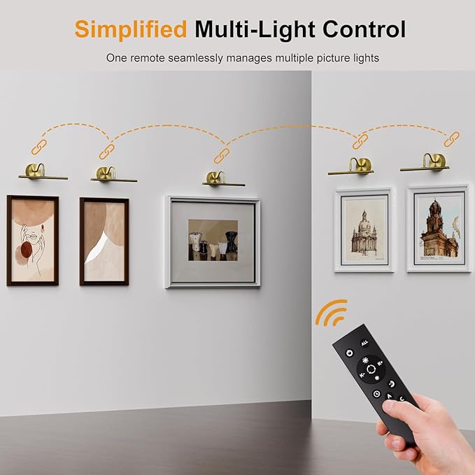 Picture Lights Hardwired, 23.9" Picture Lights for Wall, Remote Control, 3CCT Dimmable Gallery Art Light for Paintings Poster Light, 2700K-6500K, Brass