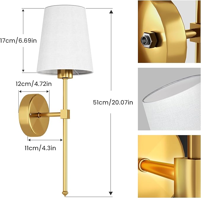 Battery Operated Wall Sconce Set of 2, Rechargeable Wall Lights with Dimmable Detachable Charging Bulbs and Remote, 3 Color Temperature Wireless Sconces for Bedroom Living Room Hallway (Large)