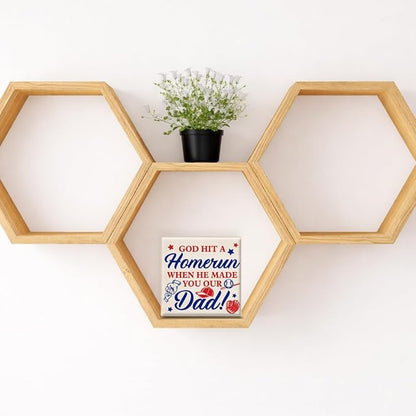 Baseball Home Decor - Gift for Dad - Baseball Wood Box Sign for Home Kitchen Farmhouse Office Tiered Tray Desk Shelf Decor