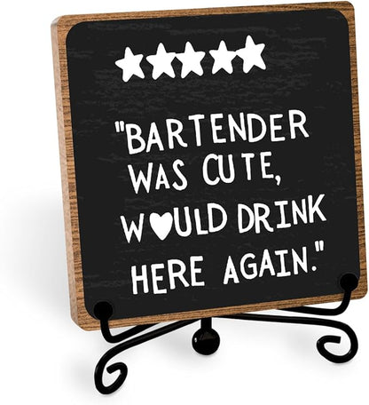 Funny Home Bar Plaque, Wooden with Stand, Bar Table Decorations, Desk Shelf Decor Supplies