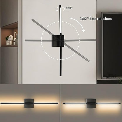 28 Inch Wall Sconces Set of 2 Battery Operated,10000mAh Black LED Wireless USB Rechargeable Wall Lights with Remote Control,360° Rotation LED Dimmable Picture Lamp for Living Room,Bedroom.