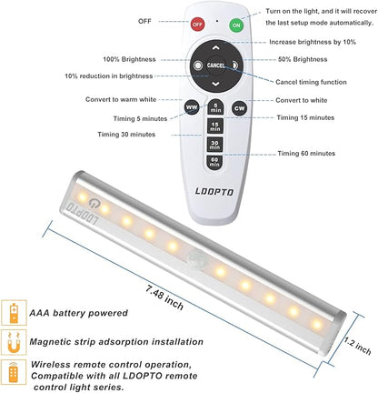 LDOPTO Under Cabinet Lights Wireless with Remote Control Dimmable Battery Operated LED Closet Lights Stick-on Kitchen Lighting with Timer for Kitchen Shelf Hallway Stairs, Multiple Colors 4 Pack